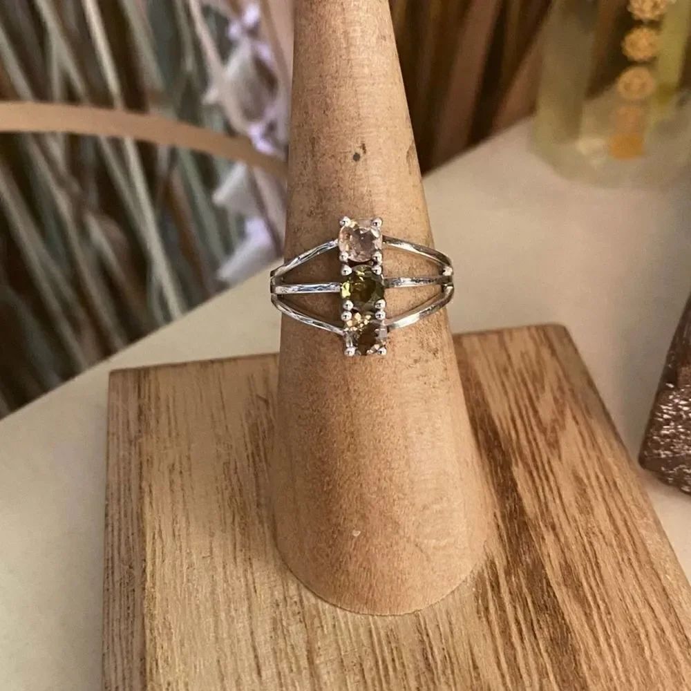 Natural Multi Tourmaline Solid Sterling Silver Ring Size 6 - Picture 3 of 7